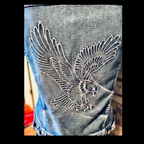 Denim Vest | Made in USA | Eagle embroidery on back | distressed | vintage | - Picture 5 of 8